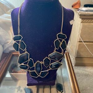 Black and Gold Geometric Statement Necklace w/ EARRINGs